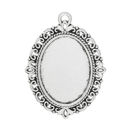 Image de 10 Pcs Pendentifs Supports à Cabochons en Alliage de Zinc Ovale Argent Vieilli (Convenable à 25mmx18mm) 39mm x 29mm