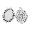 Picture of 10 PCs Zinc Based Alloy Cabochon Settings Pendants Oval Antique Silver Color (Fits 25mmx18mm) 39mm x 29mm