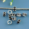 Picture of 2 PCs Zinc Based Alloy Valentine's Day European Style Large Hole Charm Beads Silver Plated Black Round Heart Enamel 8mm x 5mm, Hole: Approx 5mm