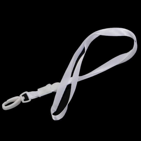 Image de Lanière Tour de Cou Attache Carte Téléphone en Polyester Blanc avec Fermoir Mousqueton 42.5cm, 20 Pièces