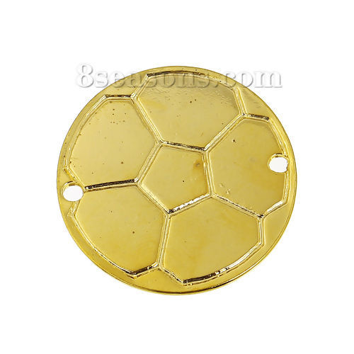 Immagine di Lega di Zinco Connettore Accessori Tondo Oro Placcato Calcio Disegno 3.1cm Dia, 5 Pz