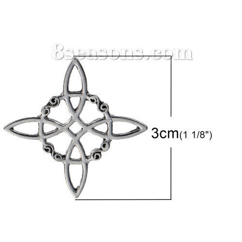Picture of Zinc Based Alloy Embellishments Findings Rhombus Antique Silver Color Celtic Knot Carved Hollow 30mm(1 1/8") x 30mm(1 1/8"), 10 PCs