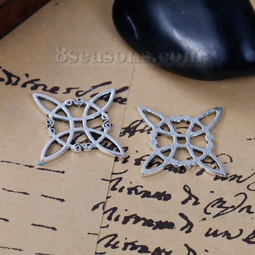 Image de Cabochons d'Embellissement en Alliage de Zinc Losange Argent Vieilli Nœuds Celtique Creux 30mm x 30mm, 10 Pcs