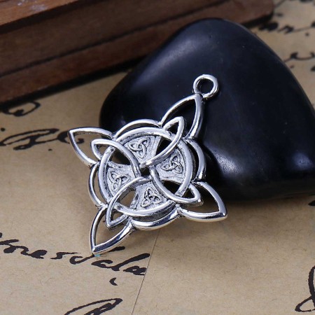 Zinc Based Alloy Pendants Rhombus Antique Silver Color Celtic Knot Carved 3.8cm(1 4/8") x 3.4cm(1 3/8"), 5 PCs