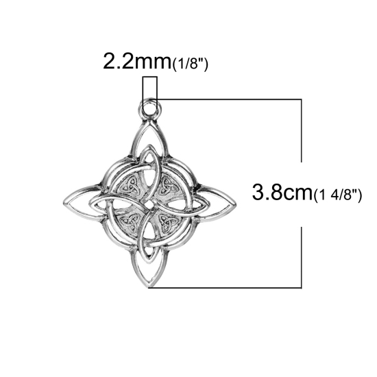 Bild von Zinklegierung Charm Anhänger Raute Antiksilber Keltisch Knoten 3.8cm x 3.4cm, 5 Stücke