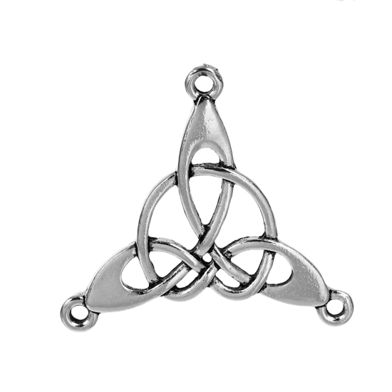 Bild von Zinklegierung Verbinder Dreieck Antiksilber , mit Keltisch Knoten Muster, Hohl, 3.5cm x 3.3cm, 10 Stücke