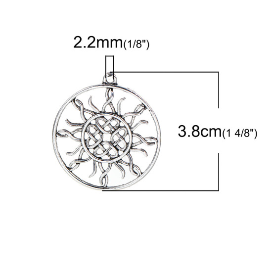 Picture of Zinc Based Alloy Pendants Round Antique Silver Color Celtic Knot Carved Hollow 3.8cm(1 4/8") x 3.4cm(1 3/8"), 5 PCs