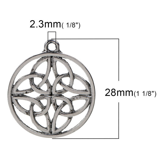 Bild von Zinklegierung Charm Anhänger Rund Antiksilber Keltisch Knoten Hohl 28mm x 24mm, 10 Stücke
