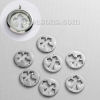 Picture of Zinc Based Alloy Floating Plates For Glass Locket Round Silver Tone Cross Carved Hollow 22mm( 7/8") Dia., 10 PCs