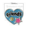 Bild von Zinklegierung Charms für Floating Medaillion Anhänger Herz Stern Silberfarbe Bunt Message Muster " friend " Emaille 13mm x 11mm, 5 Stücke