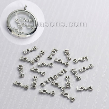 Zinc Based Alloy Floating Charms For Glass Locket Message " Love " Silver Tone 12mm( 4/8") x 4mm( 1/8"), 5 PCs