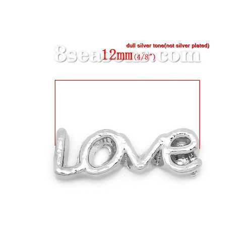 Bild von Zinklegierung Charms für Floating Medaillion Anhänger " Love " Silberfarbe 12mm x 4mm, 5 Stücke