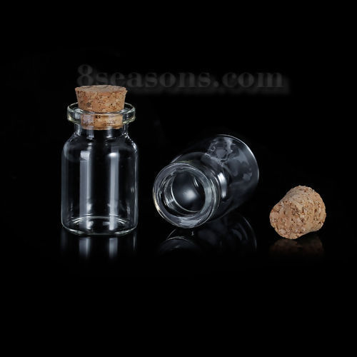 Picture of Glass Bottles Cylinder Jewelry Vials Cork Stoppers Transparent (Capacity: 7.4ml) 35mm x 22mm 13mm x 11mm, 10 PCs