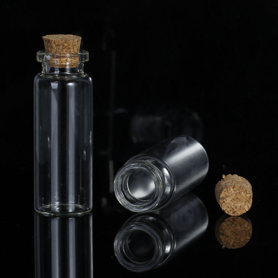 Изображение Стеклянные Бутылка Цилиндр Прозрачный с пробкой （Eмкость: 15ml）59мм x 22мм 13мм x 11мм, 5 ШТ
