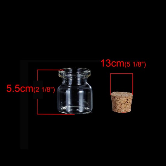 Изображение Стеклянные Бутылка Цилиндр Прозрачный с пробкой （Eмкость: 5ml）25мм x 22мм 13мм x 10мм, 10 ШТ