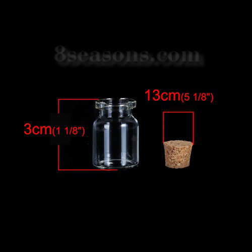 Изображение Стеклянные Бутылка Цилиндр Прозрачный с пробкой （Eмкость:5.8ml）30мм x 22мм 13мм x 10мм, 10 ШТ