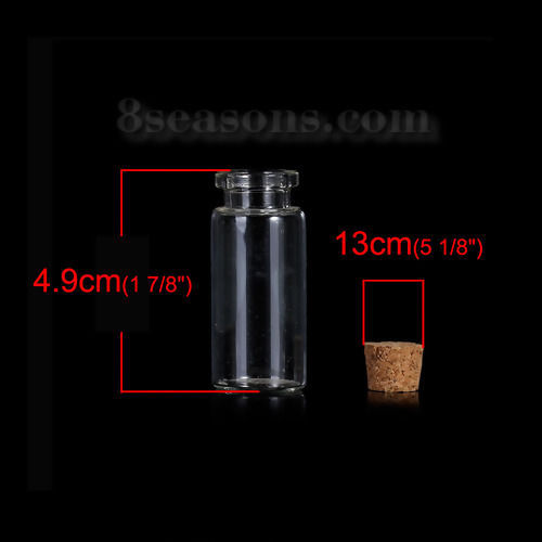 Picture of Glass Bottles Cylinder Jewelry Vials Cork Stoppers Transparent (Capacity: 11.6ml) 49mm x 22mm 13mm x11mm, 5 PCs
