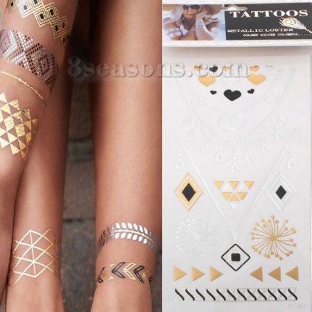 Temporäre Metallic Tattoos Aufkleber für Körper Wasserdicht Bunt Mit verschiedenen Muster 20.5cm x 10.5cm, 1 Blatt