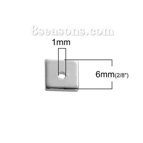 Picture of Copper Spacer Beads Square Silver Tone About 6mm x 6mm, 10 PCs