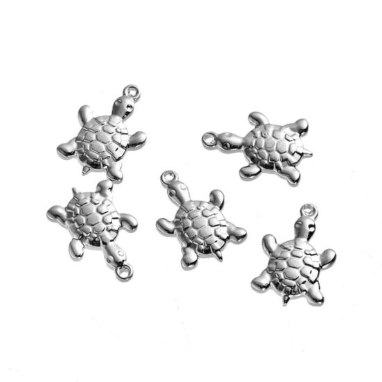 Picture of Ocean Jewelry 304 Stainless Steel Charms Pendants Tortoise Silver Tone 19mm( 6/8") x 13mm( 4/8"), 3 PCs
