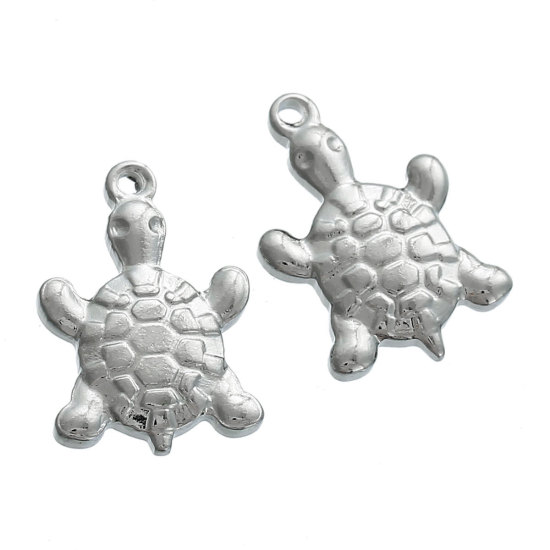 Image de Bijoux d'Océan Pendentifs en 304 Acier Inoxydable Tortue Argent Mat 19mm x 13mm, 3 Pcs