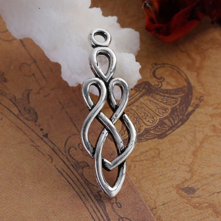 Immagine di Ottone Charm Ciondoli Goccia Argento Antico Nodo Celtico Scolpito Filigrana 35mm x 12mm , 2 Pz