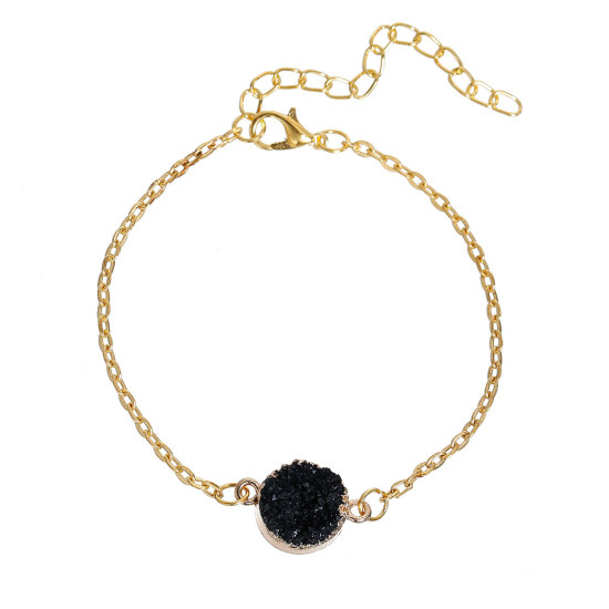 Picture of Resin Druzy /Drusy Bracelets Link Cable Chain Gold Plated Black Round 20.5cm(8 1/8") long, 1 Piece