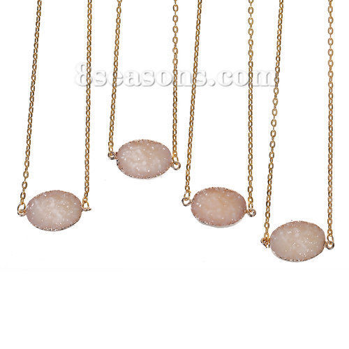 Изображение Новая Мода Смола Druzy Ожерелья Позолоченные цепочки Овальные " Позолоченный Телесный 43.5смдлина 1 ШТ