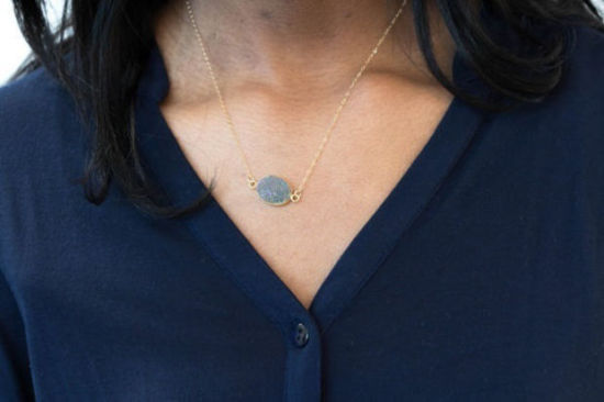 Изображение Новая Мода Смола Druzy Ожерелья Позолоченные цепочки Овальные " Позолоченный Телесный 43.5смдлина 1 ШТ