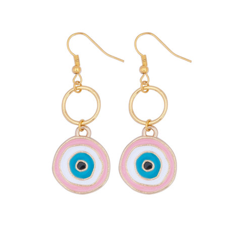 Earrings Gold Plated Multicolor Enamel Evil Eye 5.6cm(2 2/8") x 5cm(2"), Post/ Wire Size: (21 gauge), 1 Pair