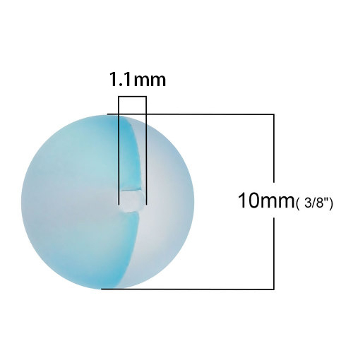 Picture of Glass Imitation Glitter Polaris Beads Round Light Blue Frosted About 10mm Dia, Hole: Approx 1.1mm, 10 PCs