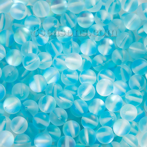 Picture of Glass Imitation Glitter Polaris Beads Round Light Blue Frosted About 8mm Dia, Hole: Approx 1.1mm, 10 PCs