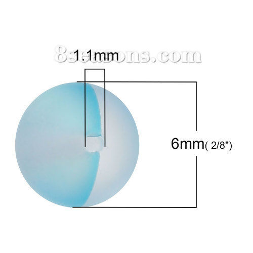 Picture of Glass Imitation Glitter Polaris Beads Round Light Blue Frosted About 6mm Dia, Hole: Approx 1.1mm, 10 PCs