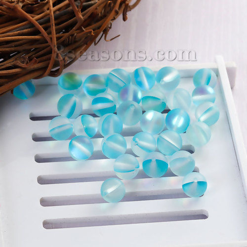 Picture of Glass Imitation Glitter Polaris Beads Round Light Blue Frosted About 6mm Dia, Hole: Approx 1.1mm, 10 PCs