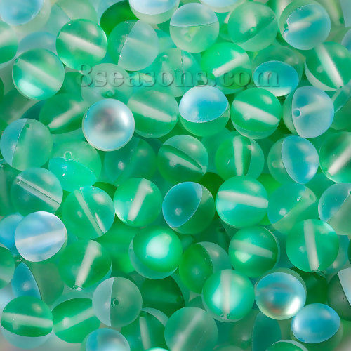 Picture of Glass Imitation Glitter Polaris Beads Round Green Frosted About 8mm Dia, Hole: Approx 1.1mm, 10 PCs