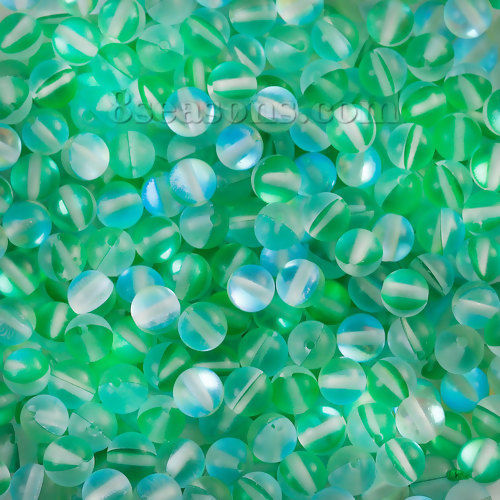 Picture of Glass Imitation Glitter Polaris Beads Round Green Frosted About 6mm Dia, Hole: Approx 1.1mm, 10 PCs