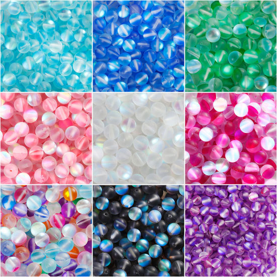 Picture of Glass Imitation Glitter Polaris Beads Round Green Frosted About 6mm Dia, Hole: Approx 1.1mm, 10 PCs