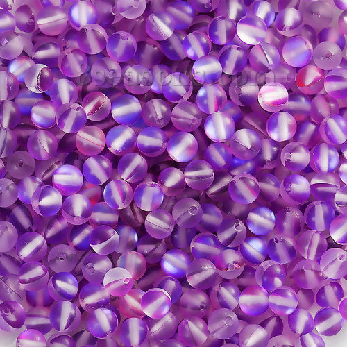 Picture of Glass Imitation Glitter Polaris Beads Round Purple Frosted About 8mm Dia, Hole: Approx 1.1mm, 10 PCs