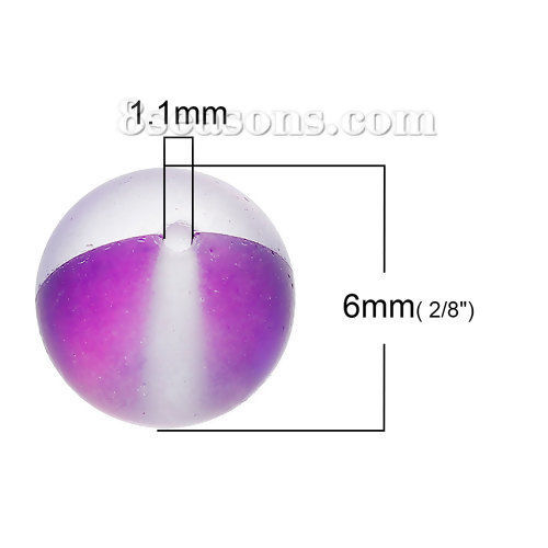 Picture of Glass Imitation Glitter Polaris Beads Round Purple Frosted About 6mm( 2/8") Dia, Hole: Approx 1.1mm, 10 PCs