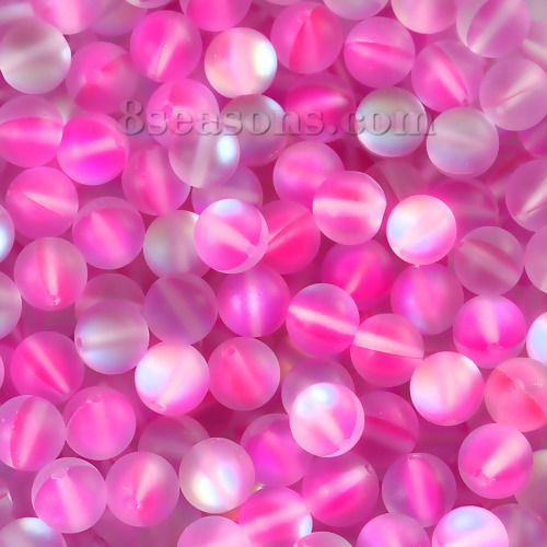 Bild von Glas Imitat Glänzende Polaris Perlen Rund Rosa Matt ca. 8mm D., Loch: 1.1mm, 10 Stücke
