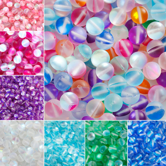 Picture of Glass Imitation Glitter Polaris Beads Round Pink Frosted About 8mm Dia, Hole: Approx 1.1mm, 10 PCs