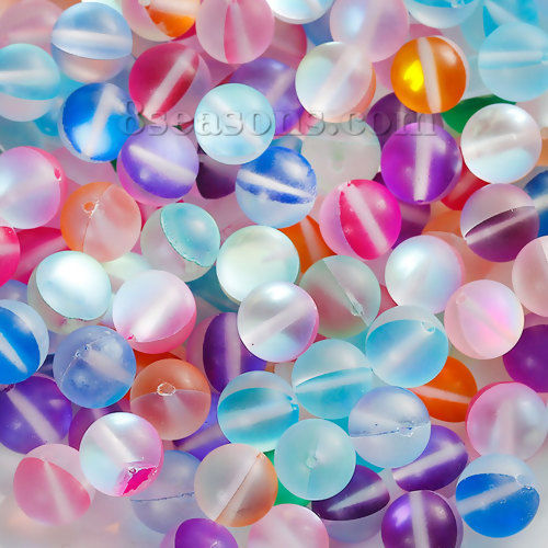 Bild von Glas Imitat Glänzende Polaris Perlen Rund Bunt Matt ca. 10mm D., Loch: 1.1mm, 10 Stücke