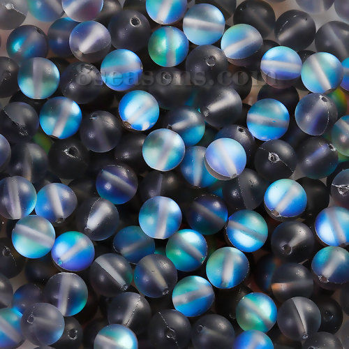 Picture of Glass Imitation Glitter Polaris Beads Round Gray Frosted About 10mm( 3/8") Dia, Hole: Approx 1.1mm, 10 PCs