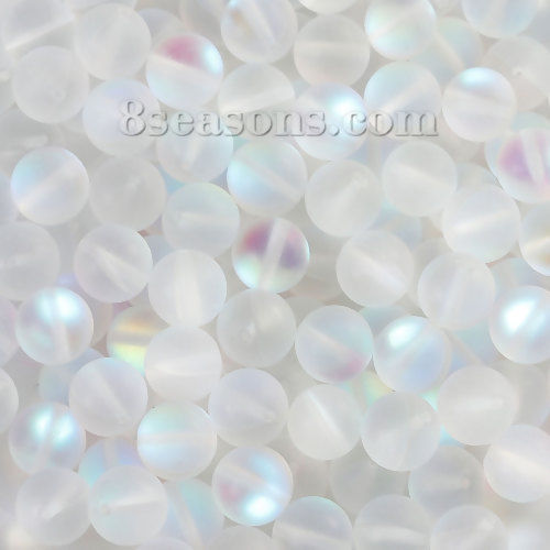 Bild von Glas Imitat Glänzende Polaris Perlen Rund Transparent Matt ca. 8mm D., Loch: 1.1mm, 10 Stücke