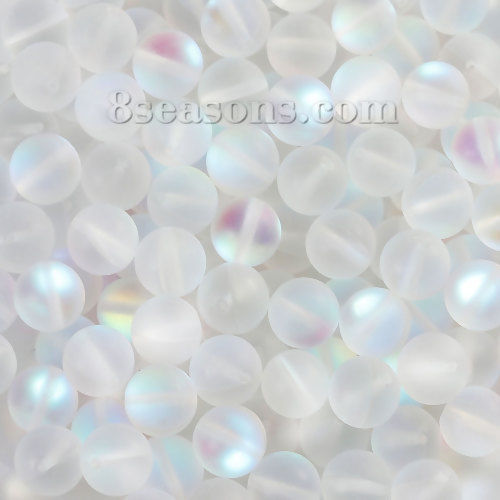 Bild von Glas Imitat Glänzende Polaris Perlen Rund Transparent Rund Muster Matt ca. 6mm D., Loch: 1.1mm, 10 Stücke