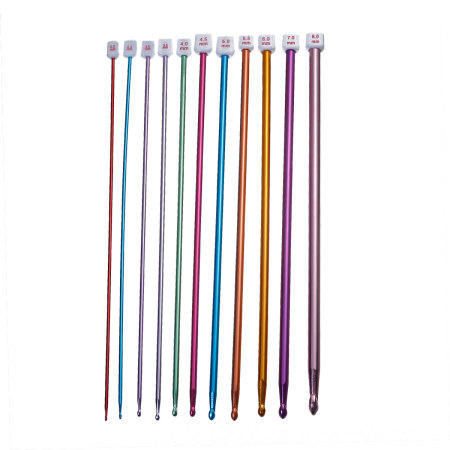 2mm-8mm Aluminum Crochet Hooks At Random Color Mixed 27cm(10 5/8") long, 1 Set (11 PCs)