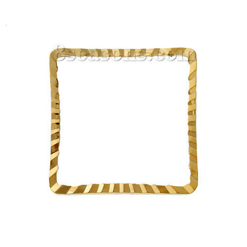 Picture of 50 PCs Brass Geometric Bezel Frame Charms Connectors Gold Plated Square 12mm x 12mm                                                                                                                                                                           
