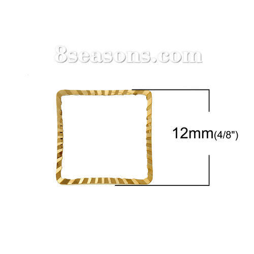 Bild von 50 Stück Messing Geometrisch Verbinder für Lünettenrahmen-Charms Vergoldet Quadrat 12mm x 12mm                                                                                                                                                                