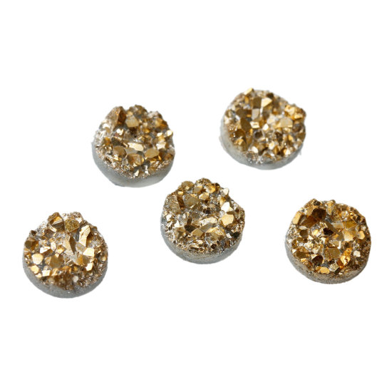 Picture of Druzy /Drusy Resin Dome Seals Cabochon Round Golden 8mm( 3/8") Dia, 50 PCs