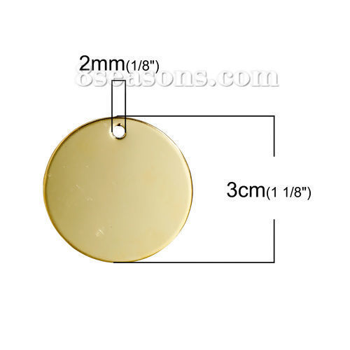 Picture of 10 PCs 304 Stainless Steel Blank Stamping Tags Charms Round Disc Gold Plated 30mm Dia.